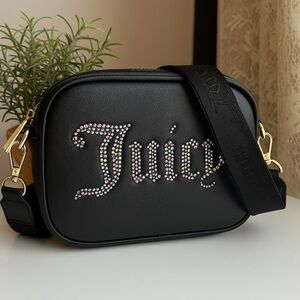 Juicy Couture Obsession Black Camera Bag Rhinestone Logo Crossbody NWT